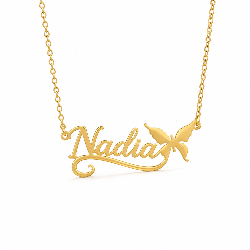 Personalized Name Necklace with Butterfly | Custom Name Pendant
