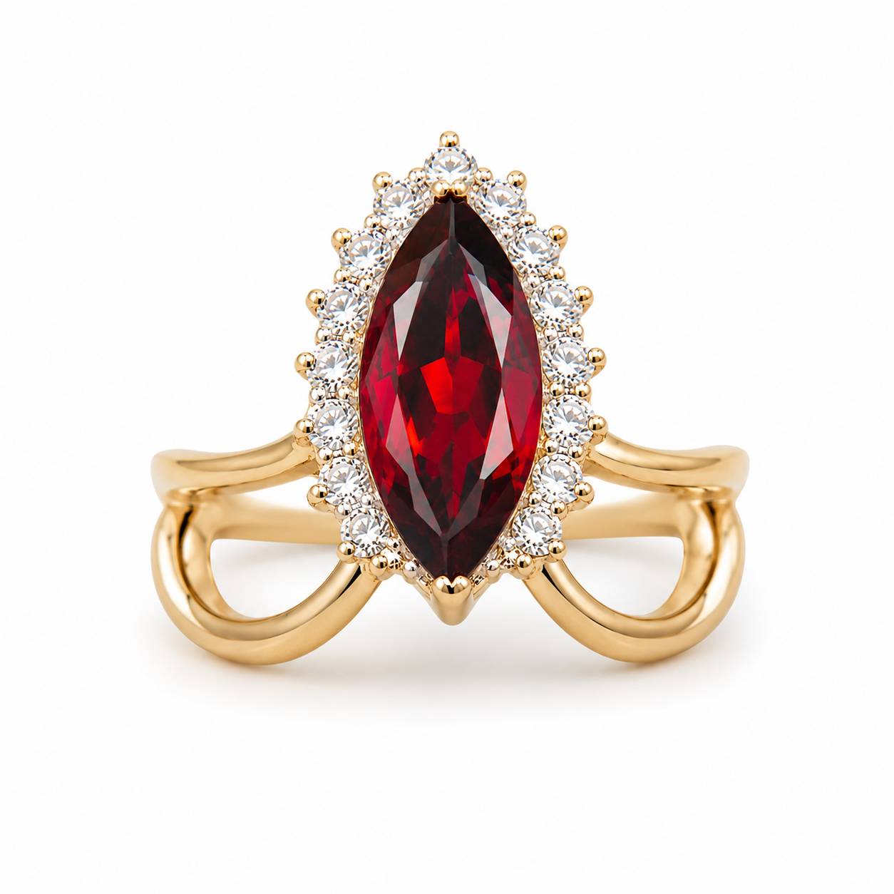 Marquise Red Gemstone Halo Ring