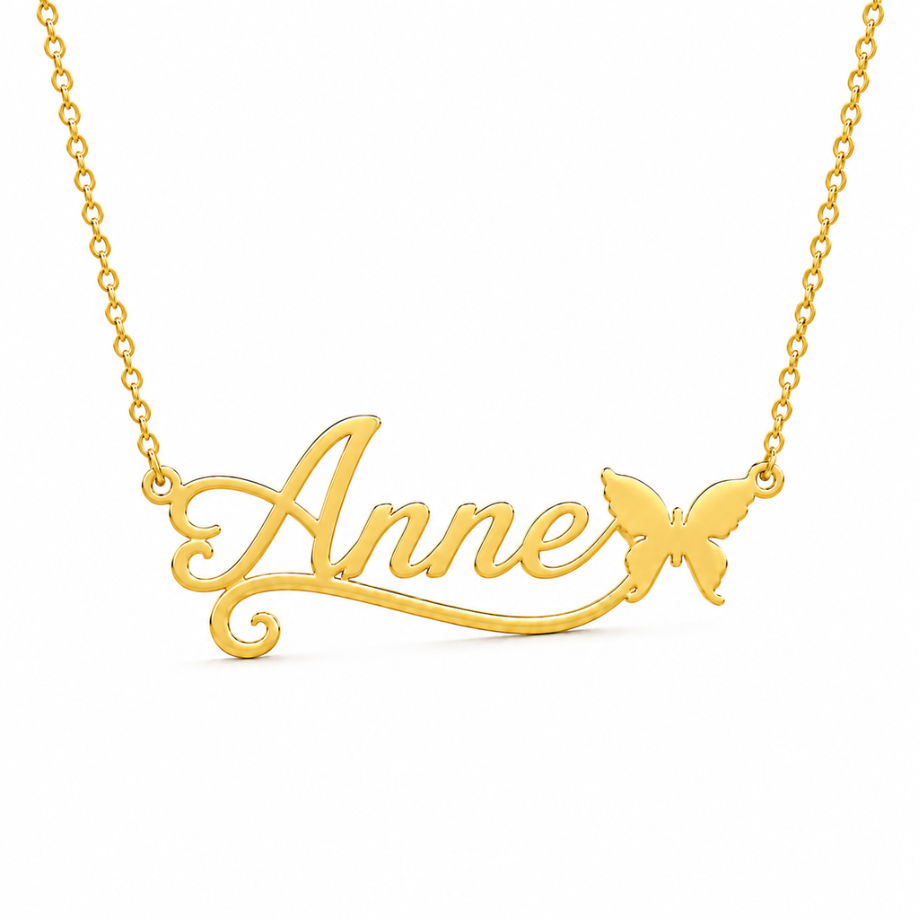 Personalized Name Necklace with Butterfly | Custom Name Pendant