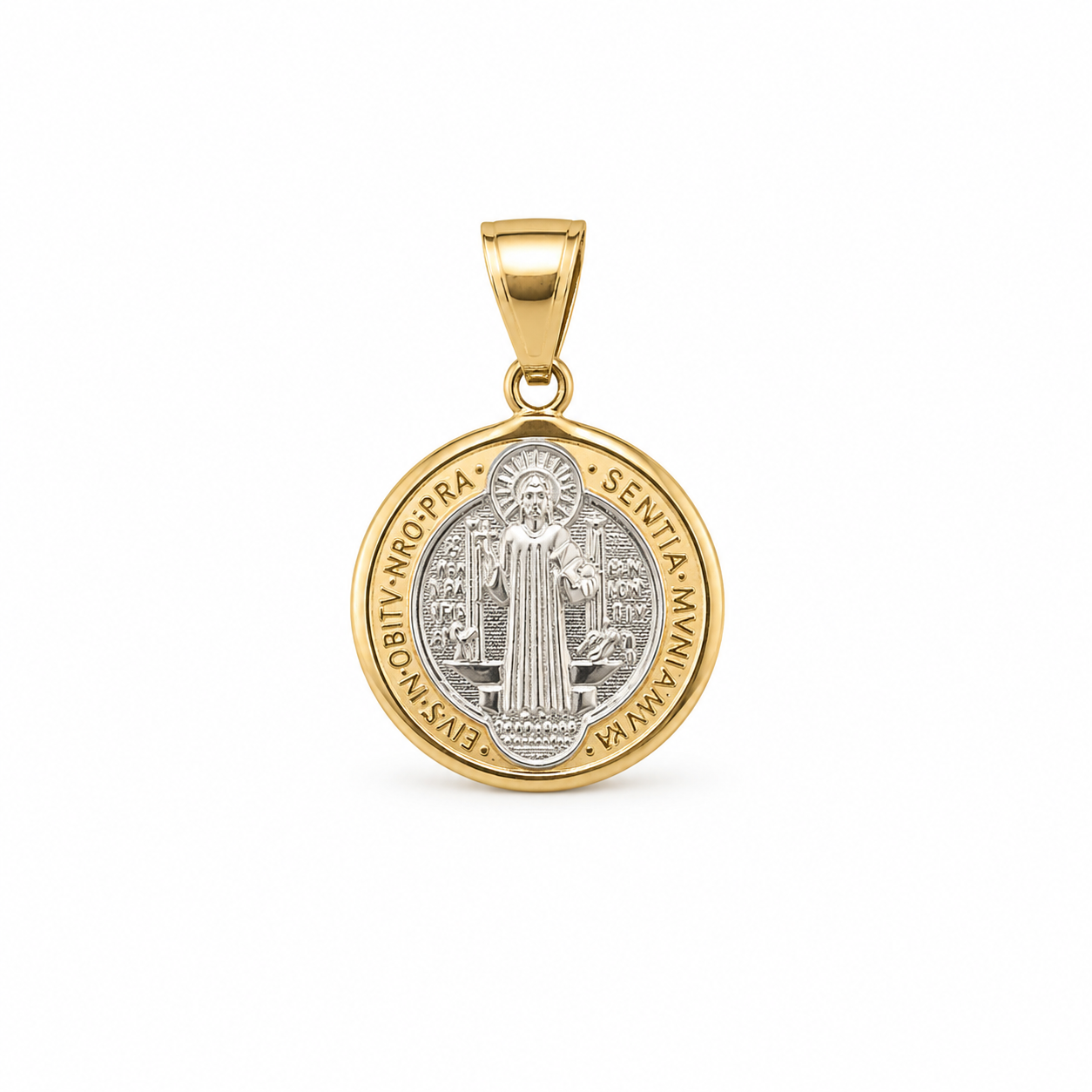Two-Tone Gold Saint Benedict Medal Pendant 15.8mm