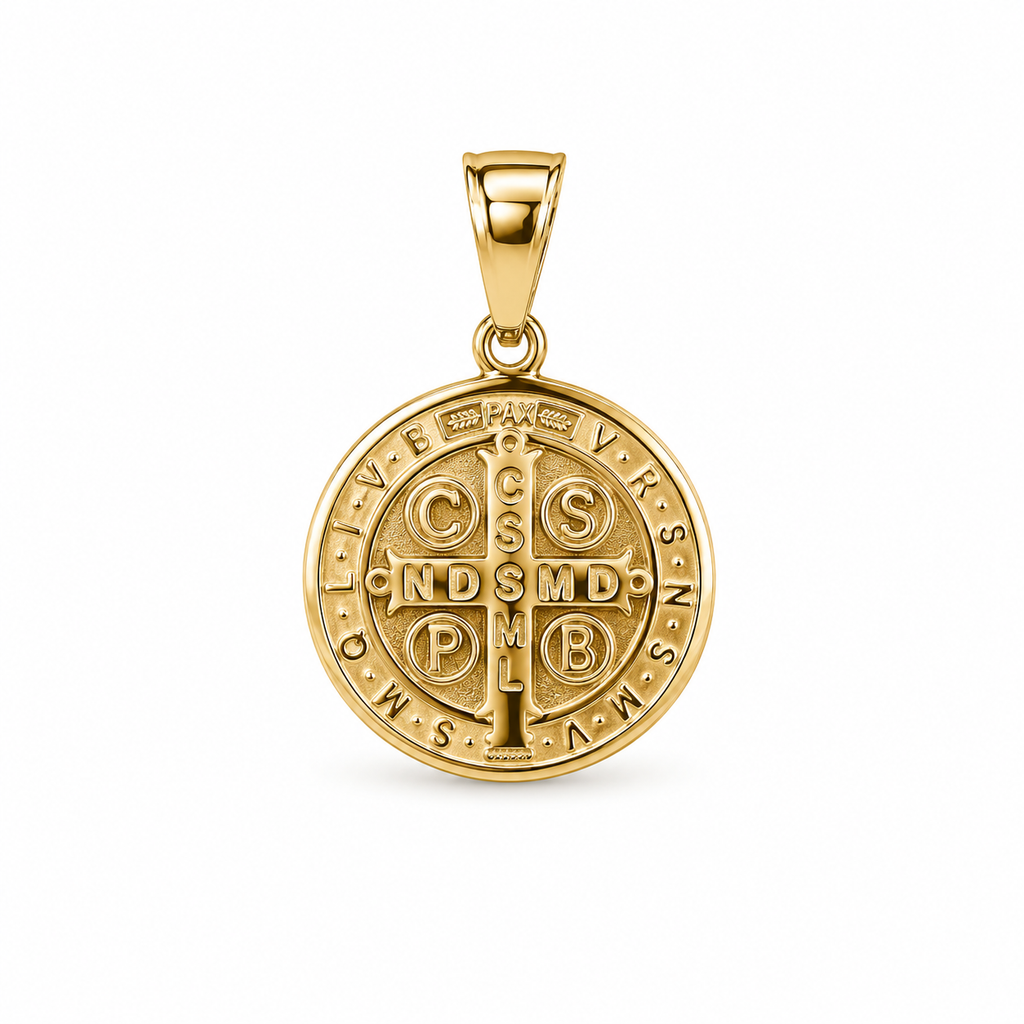 Two-Tone Gold Saint Benedict Medal Pendant 15.8mm