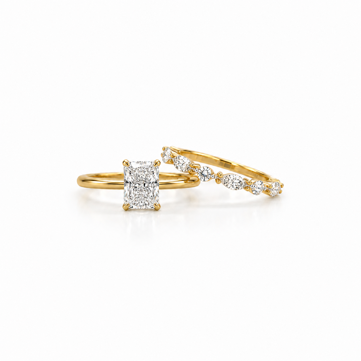 Lab Grown Diamond Bridal Set | Radiant Cut 1.5 ct | Marquise & Round Diamond Band